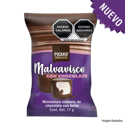 Display de malvaviscos cubiertos de chocolate con leche