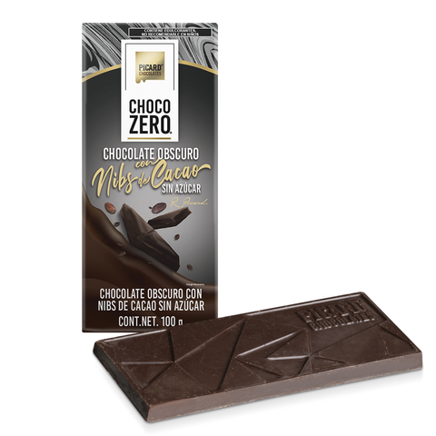 Barra de Chocolate Obscuro Sin Azúcar con Nibs de Cacao
