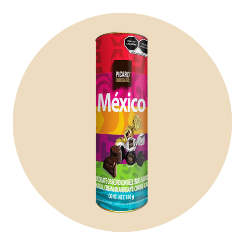 Tubo Mexicano de Chocolate Obscuro con Surtido de Licores