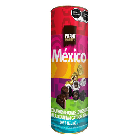 Tubo Mexicano de Chocolate Obscuro con Surtido de Licores