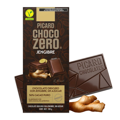 Barra de Chocolate Obscuro Sin Azúcar con Jengibre
