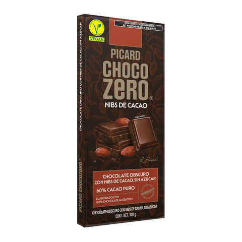 Barra de Chocolate Obscuro Sin Azúcar con Nibs de Cacao