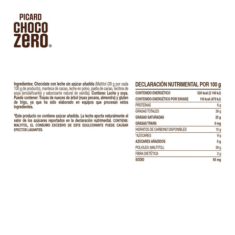 Barrita de Chocolate con Leche Sin Azúcar Chocozero® 22g