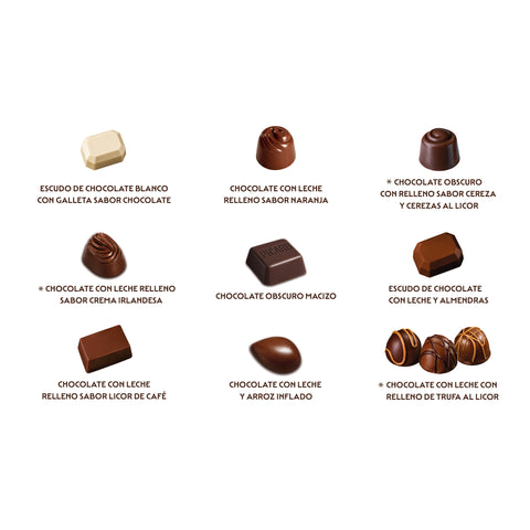 Estuche Surtido de Chocolate con Leche, Obscuro y Diferentes Rellenos