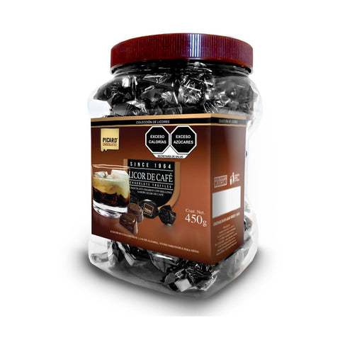Vitrolero de chocolate obscuro con relleno sabor licor de café