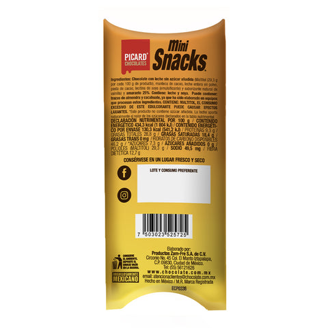 Two pack Mini Snacks®  de Chocolate con Leche Sin Azúcar