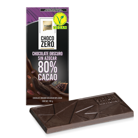 Barras de chocolate obscuro sin azúcar 80% cacao
